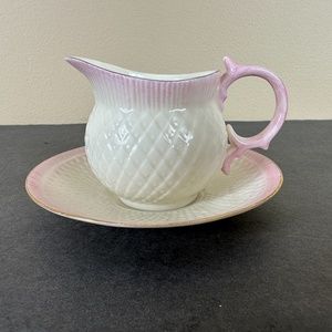 Belleek Pink Creamer with Underplate Vintage